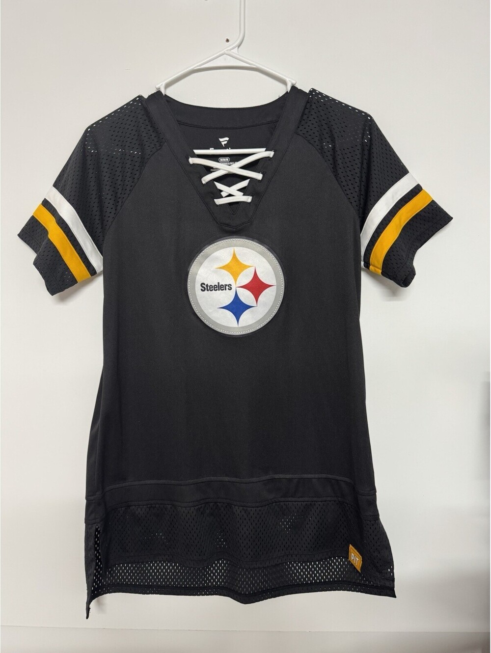 Pittsburgh Steelers Women's Medium Fanatics Lace-Up Jersey V-Neck Mesh Shirt NFL